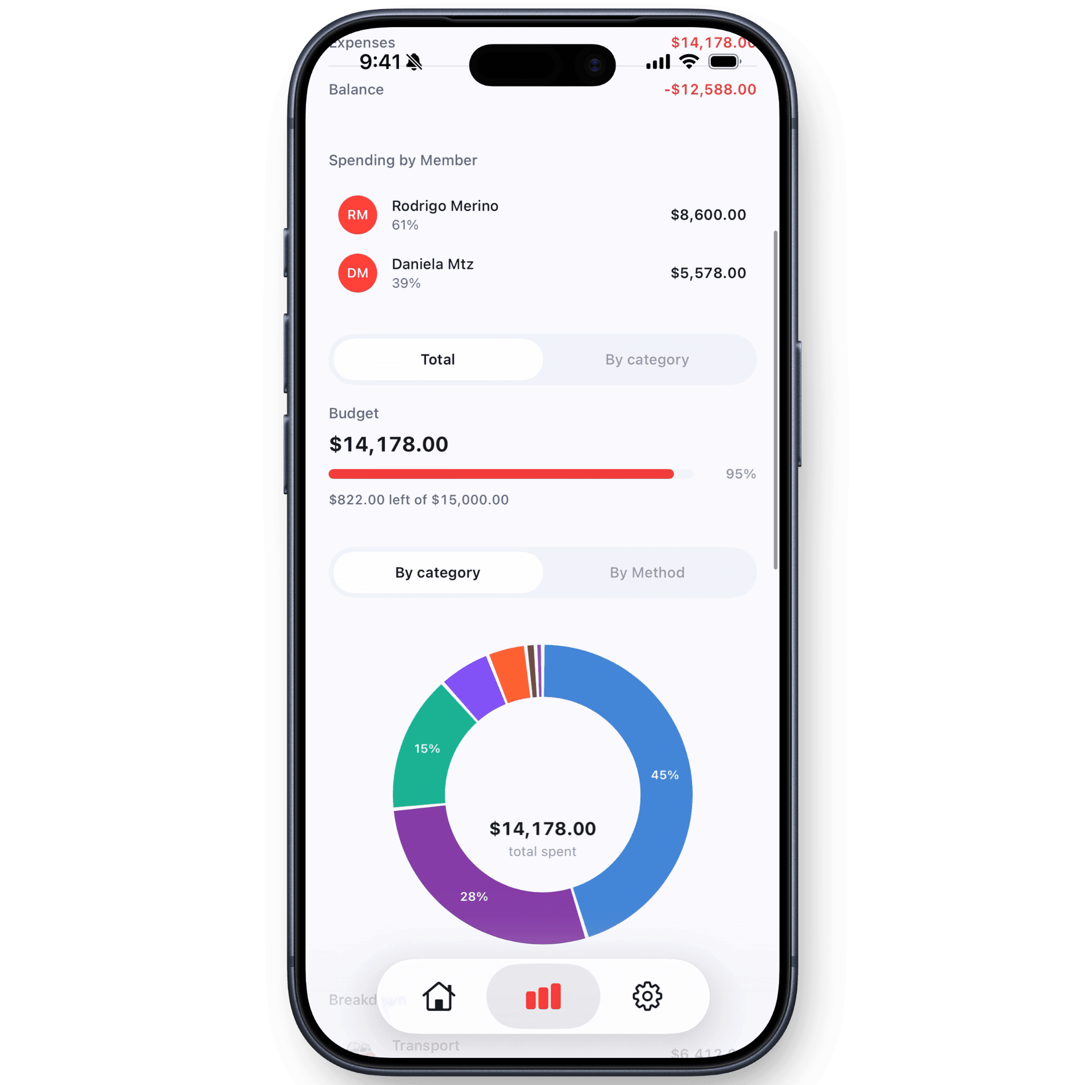 Group budget progress and spending by member