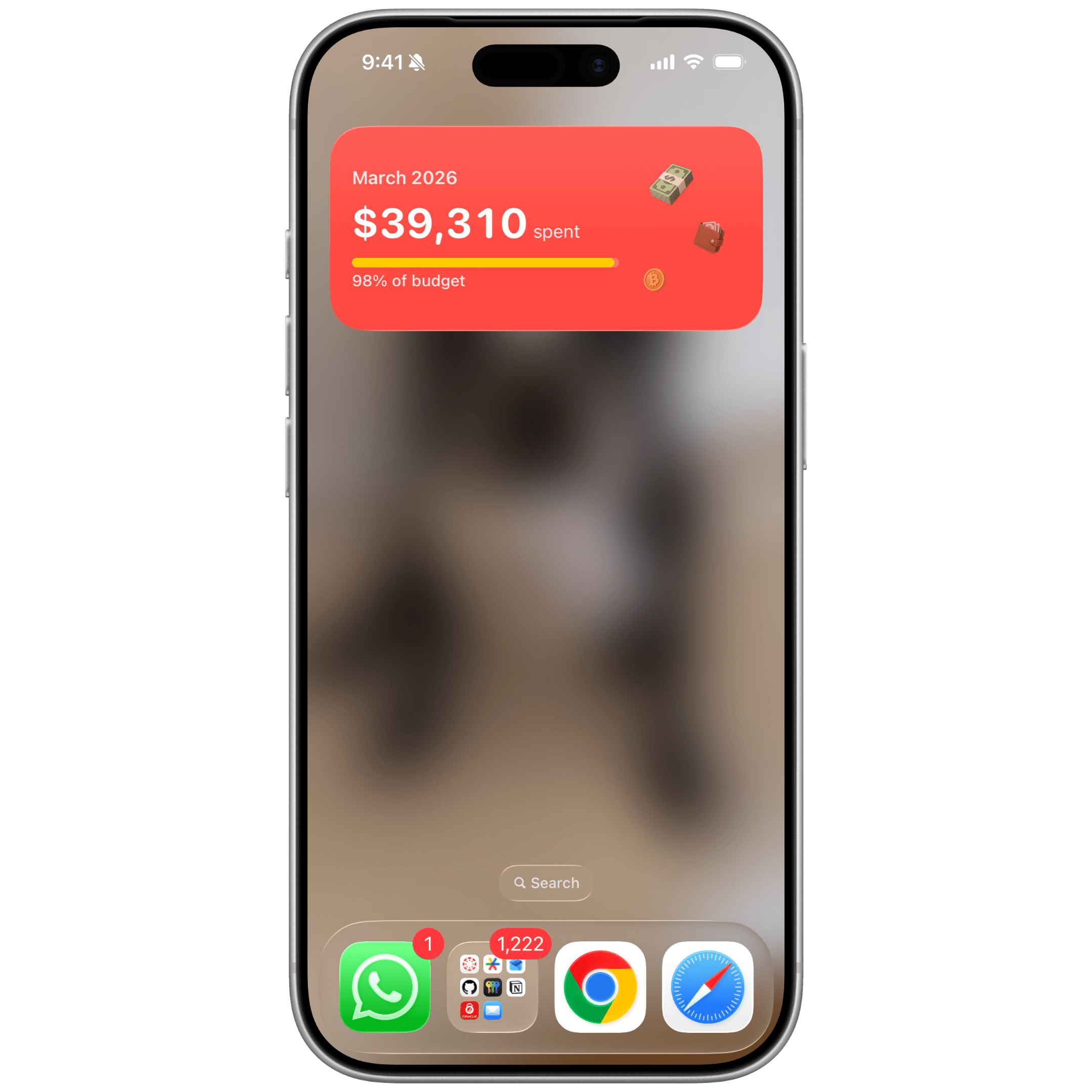 Home screen widget with monthly spend and budget progress